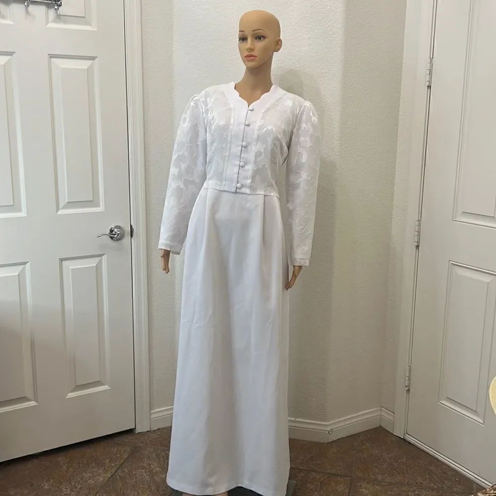Amber Buttercup White Wedding Bridal Brides Maid Maxi Dress Size 12 💯 Polyester